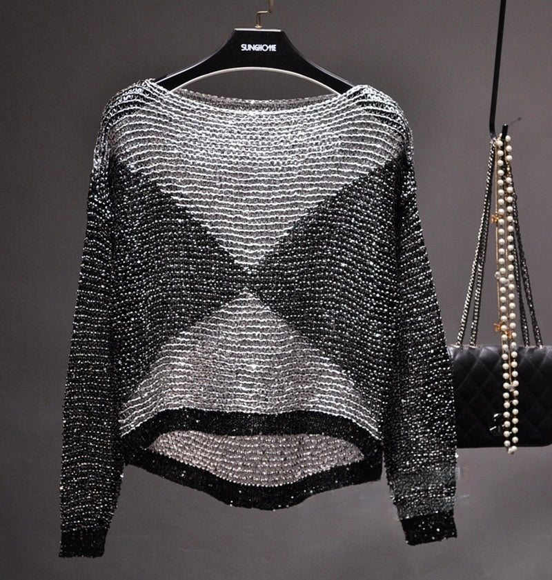 Top Adela de manga larga con lentejuelas