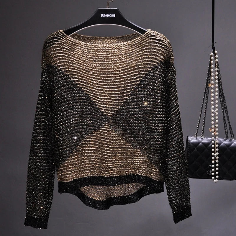 Top Adela de manga larga con lentejuelas